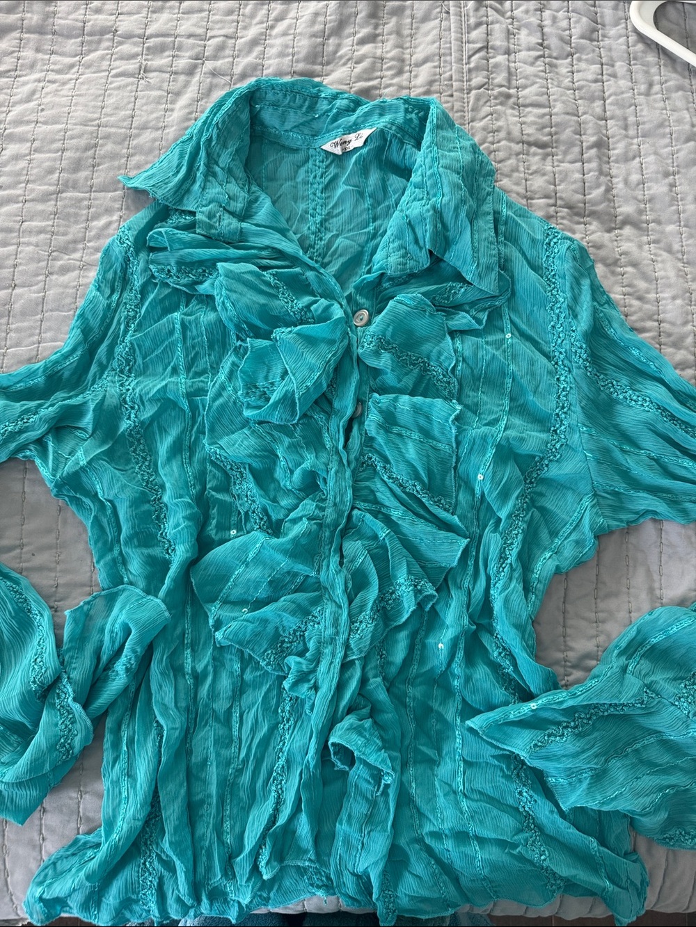 wild fable Teal Ruffle-Front Sheer Blouse